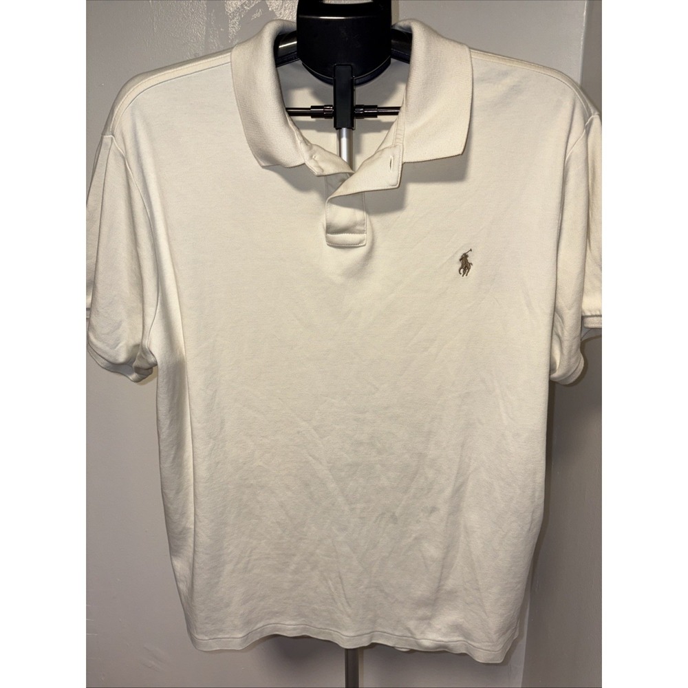 Polo‎ Ralph Lauren Mens XL Cream Off White Short Sleeve Pique Cotton Polo Shirt